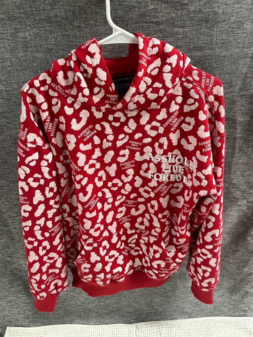 Assholes live forever, Red & White Patterned Fleece Hoodie Sweater